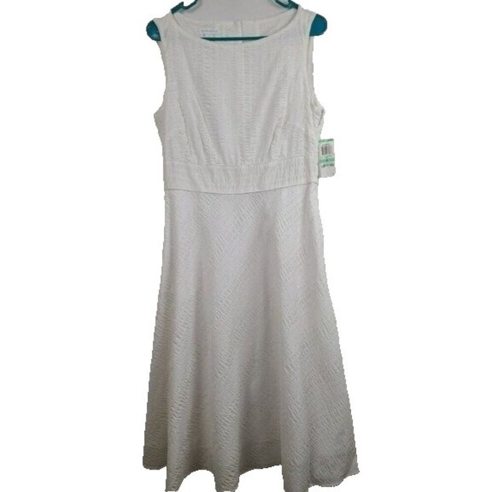Charter Club Womens Fit & Flare Dress Size 8 White Textured Sleeveless Casual